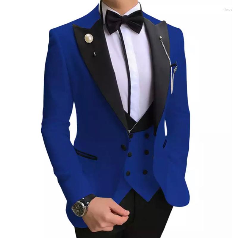 

Men's Suits Slim Fit Royal Blue Wedding Men For Prom Dinner Black Peaked Lapel Casual Groom Tuxedo 3 Piece Set Jacket Vest With Pants, Beige