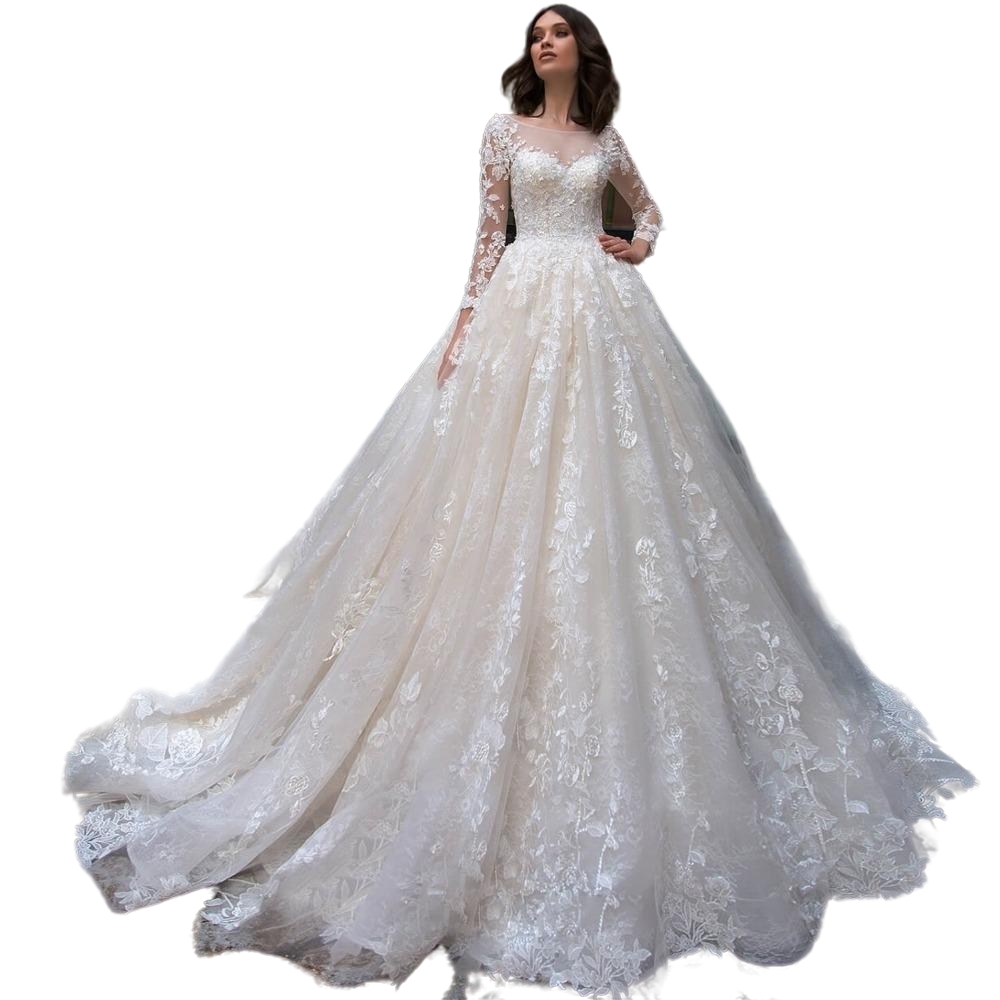 Country Ball Wedding Dresses Dubai Lace High Necke Half Long Sleeves Pearls Tulle Princess Boho Bridal Gown Plus Size 403 6660311