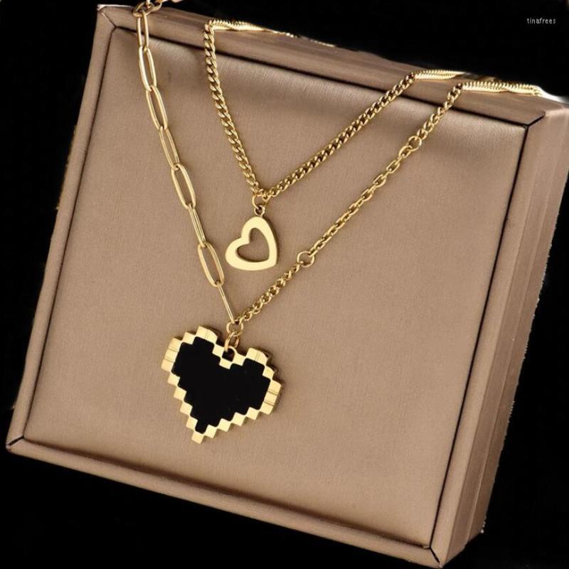 Chains 316L Stainless Steel Black Mosaic Heart Pendant Necklaces Double Layer Splicing Chain For Women Fashion Fine Jewelry Party Gifts
Chains 316L Stainless Steel Black Mosaic Heart Pendant Necklaces Double Layer Splicing Chain For Women Fashion Fine Jewelry Party Gifts