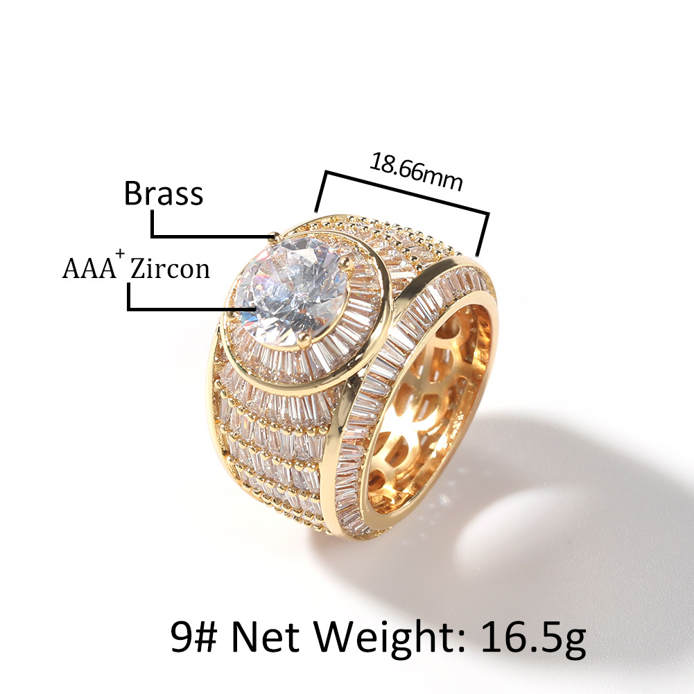Hip Hop Casting Rings With Side Stones TopBling T Crystal Zircon Jewelry Men Gift Real Gold Plated