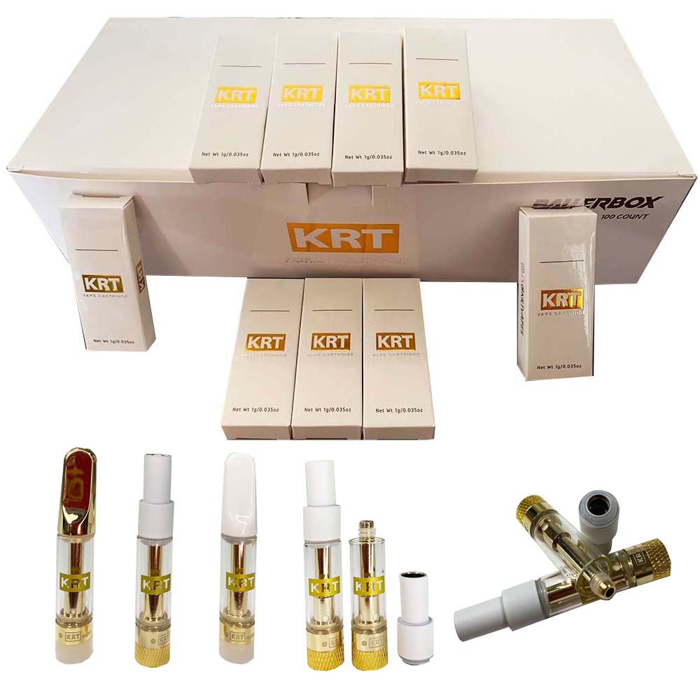 KRT Vape Cartridges 0.8ml Empty Atomizer 510 Thread Battery Atomizers 10 Strains Available Ceramic Coil Vapes Carts with packaging
KRT Vape Cartridges 0.8ml Empty Atomizer 510 Thread Battery Atomizers 10 Strains Available Ceramic Coil Vapes Carts with packaging