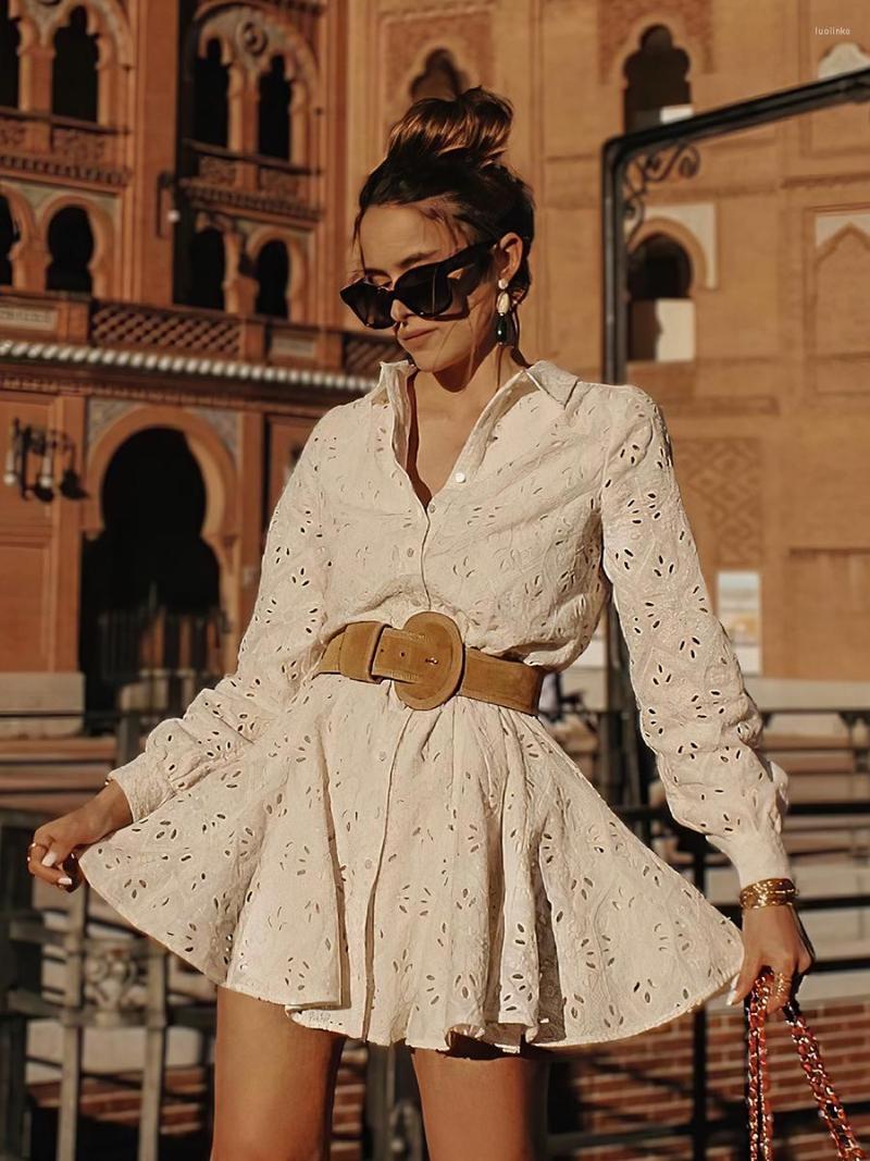 Party Dresses Embroidery Hollow Mini Dress Woman Spring Autumn Turn Down Collar Long Sleeves Belt Female Vintage Elegant Robes Fashion, Ecru
Party Dresses Embroidery Hollow Mini Dress Woman Spring Autumn Turn Down Collar Long Sleeves Belt Female Vintage Elegant Robes Fashion, Ecru