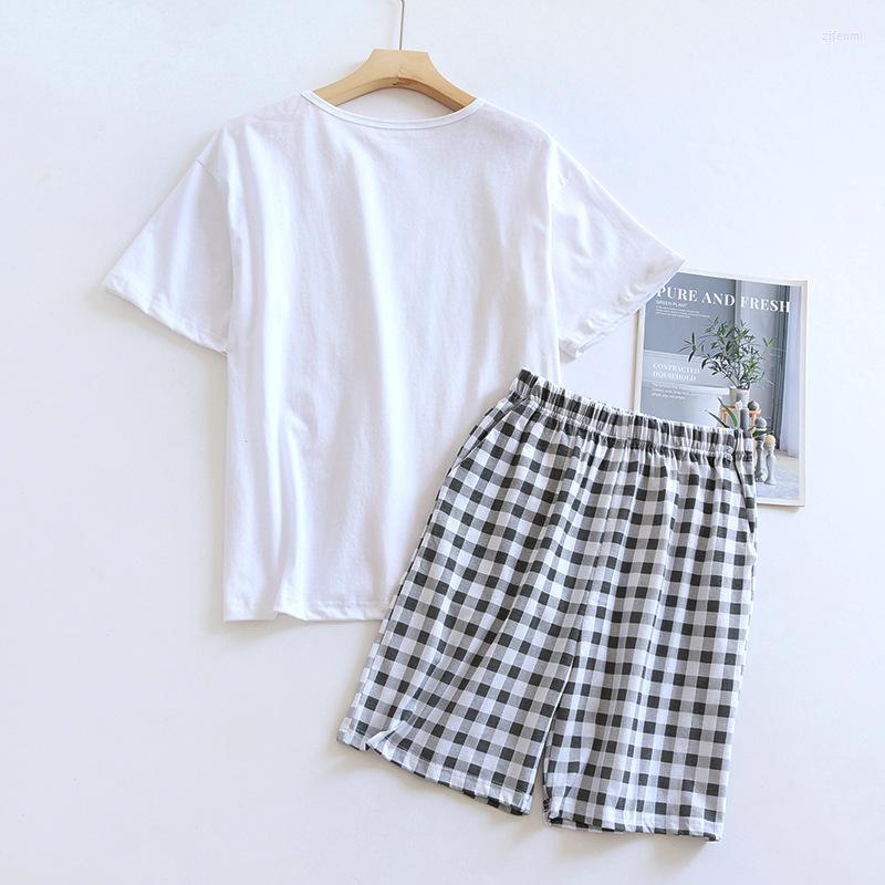 Men's Sleepwear Men's Cotton Pajamas Summer Simple Home Clothes White Short Sleeve T-Shirt Casual Plaid Shorts Set O-Neck Men Pyjamas, Light grey plaid 
Men's Sleepwear Men's Cotton Pajamas Summer Simple Home Clothes White Short Sleeve T-Shirt Casual Plaid Shorts Set O-Neck Men Pyjamas, Light grey plaid