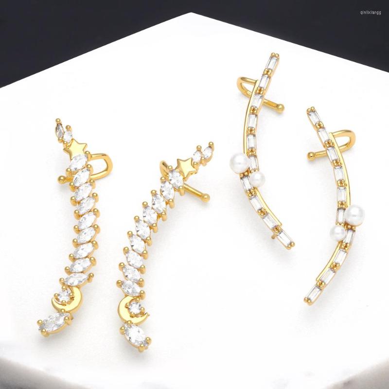 Backs Earrings FLOLA Exquisite Gold Plated Clip For Women Copper CZ Crystal Moon Star Statement Jewelry Ersa084
Backs Earrings FLOLA Exquisite Gold Plated Clip For Women Copper CZ Crystal Moon Star Statement Jewelry Ersa084