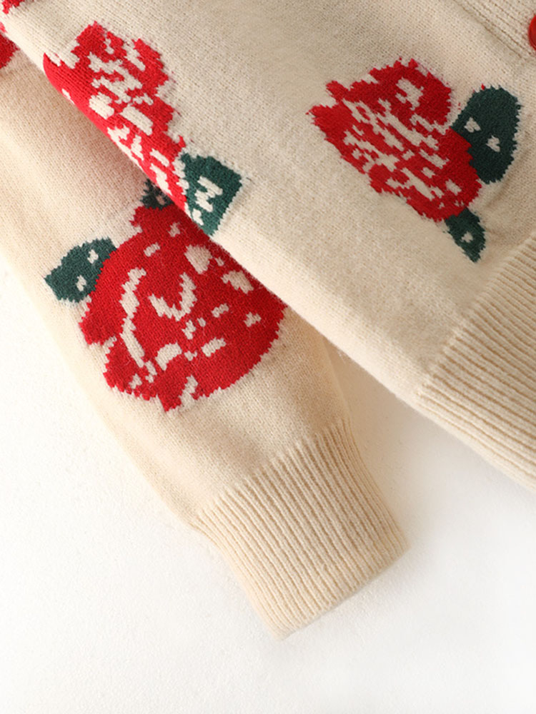 Autumn Winter V-Neck Knitted Cardigans Women Single Breasted Rose Floral Pattern Loose Sweaters Female Causual Knitwear C-077