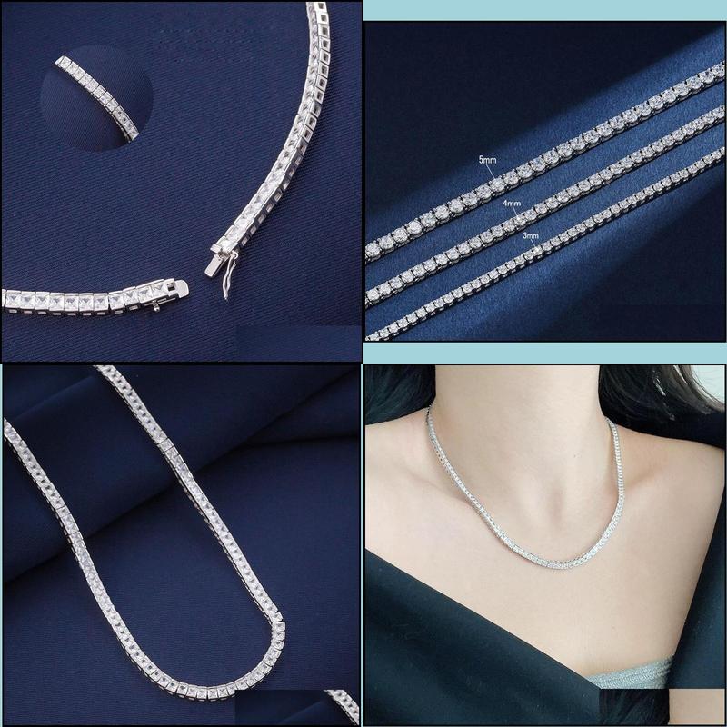 Pendant Necklaces Real 4mm with Gra Sterling Sier Moissanite Tennis Necklace Women Men Chain Fine Jewelry Drop Delivery 2022 Neck Dhdsn