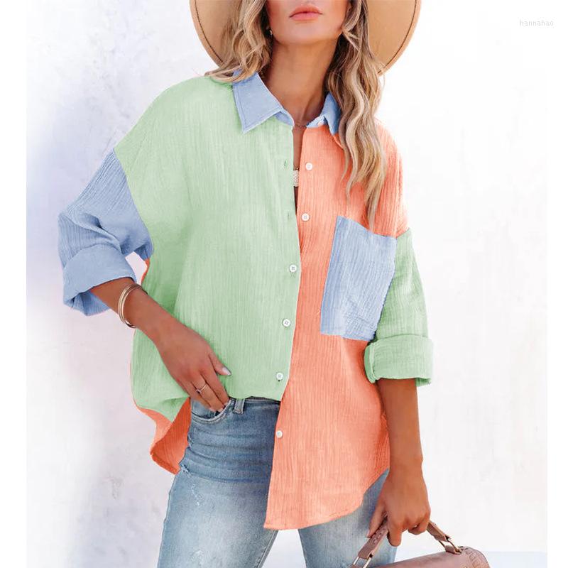 Women' Blouses Women' Urban Casual 2022 Summer Style Asian Red Color Contrast Patchwork Drop-Shoulder Long-Sleeve Shirt For Women, Blue and gray
Women' Blouses Women' Urban Casual 2022 Summer Style Asian Red Color Contrast Patchwork Drop-Shoulder Long-Sleeve Shirt For Women, Blue and gray