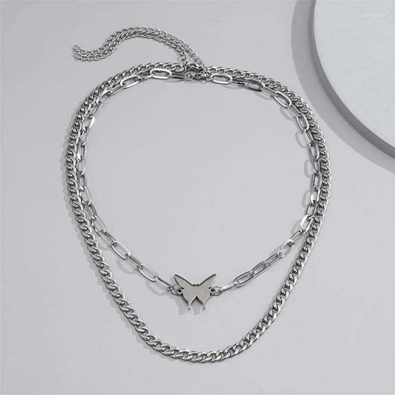 Chains Trend Creative Stainless Steel Butterfly Necklace Simple Hip Hop Style Double Layer Wearing Party Jewelry
Chains Trend Creative Stainless Steel Butterfly Necklace Simple Hip Hop Style Double Layer Wearing Party Jewelry