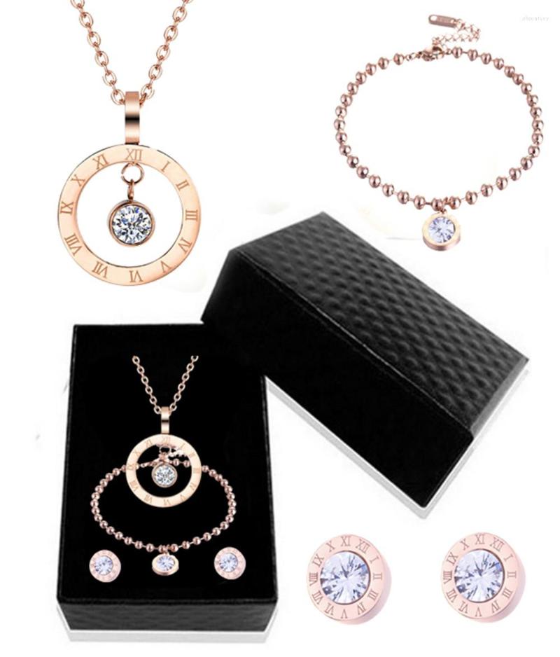 Necklace Earrings Set 316L Stainless Steel White Zircon Roman Numerals Stud Bracelet Rose Gold Wedding Jewelry, Picture shown
Necklace Earrings Set 316L Stainless Steel White Zircon Roman Numerals Stud Bracelet Rose Gold Wedding Jewelry, Picture shown