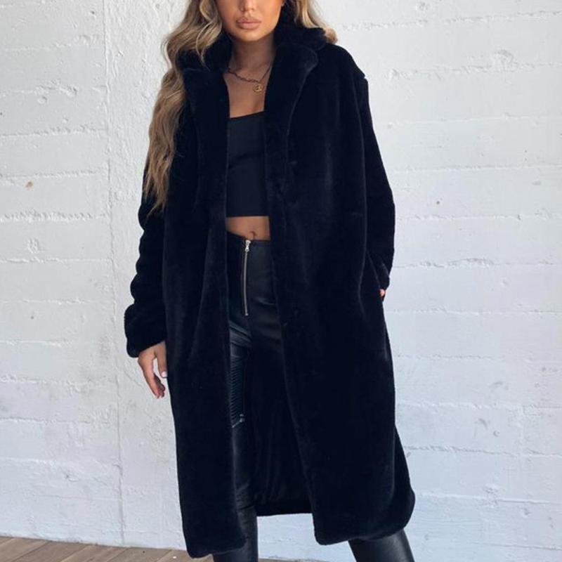 Women' Fur Women' Leather Coat Fall Winter Fashion Faux Long, Black