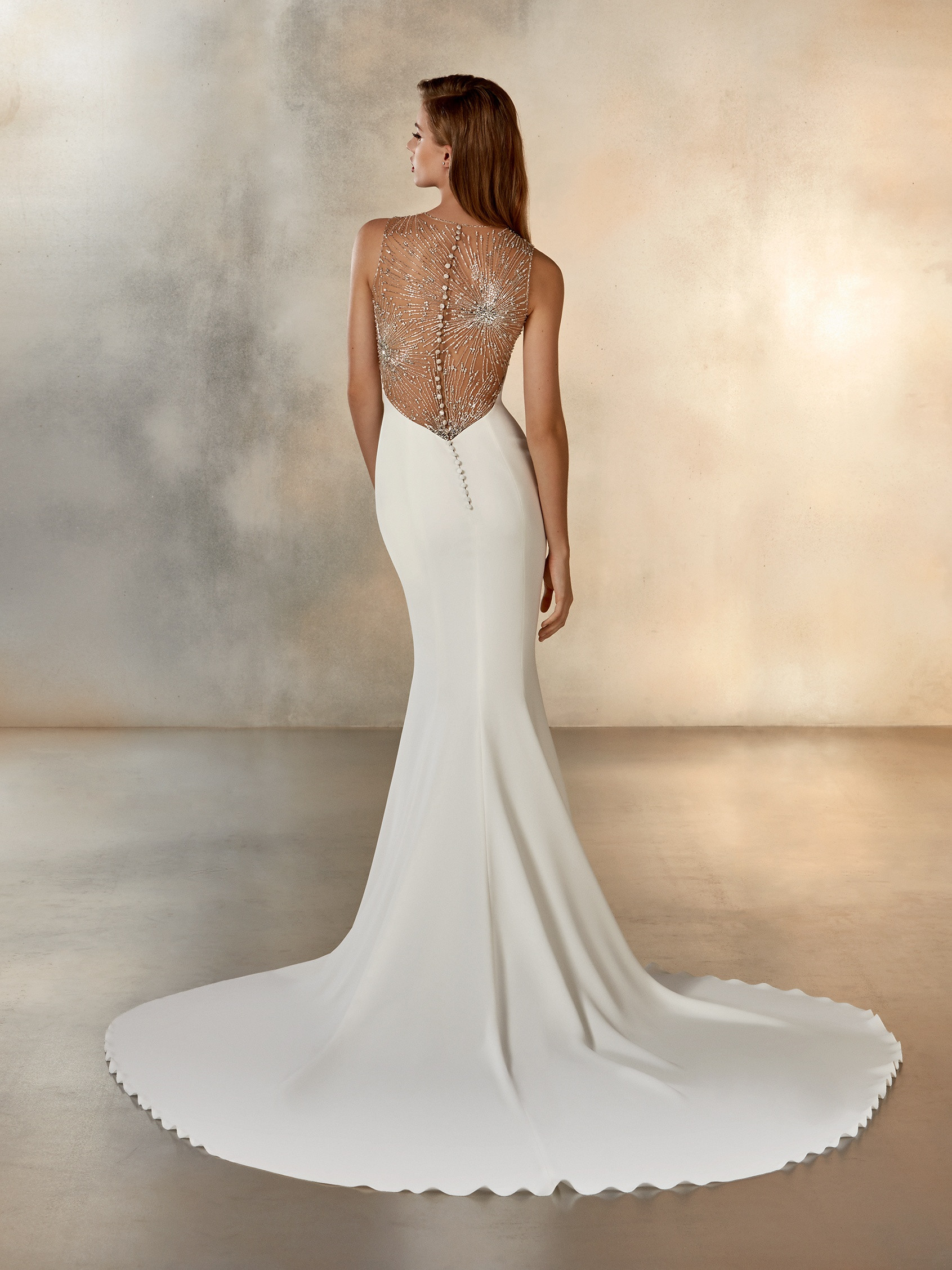Simple White Mermaid Wedding Dresses Jewel Neck Sleeveless Bridal Gown Button Sequins Beads Dress Arabic Aso Ebi