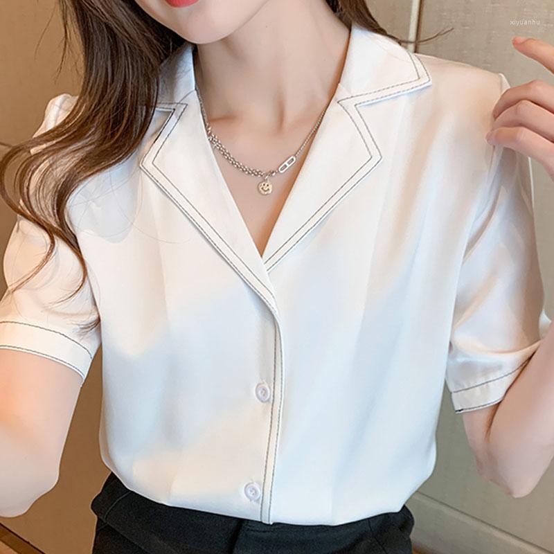 Women' Blouses White Chiffon Shirt Women' Short Sleeve 2022 Summer Tops And Blouse Female Blusas Elegant Black Button Spliced Solid
Women' Blouses White Chiffon Shirt Women' Short Sleeve 2022 Summer Tops And Blouse Female Blusas Elegant Black Button Spliced Solid