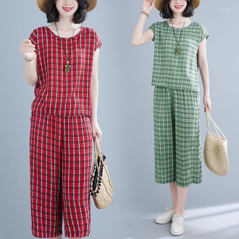 Women's Two Piece Pants Women 2022 Summer Vintage Plaid Fashion Clothes Set Female Thin Soft Cotton Loose Cozy Casual Sets Pant Tops Suits
Women's Two Piece Pants Women 2022 Summer Vintage Plaid Fashion Clothes Set Female Thin Soft Cotton Loose Cozy Casual Sets Pant Tops Suits