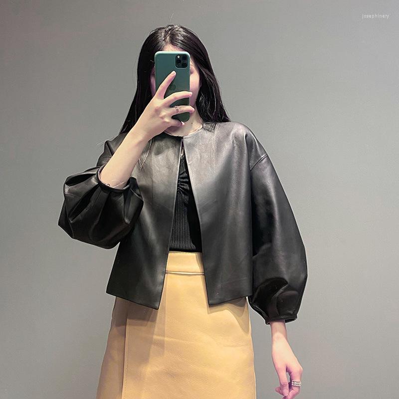 Women's Leather 2022 Fashion Sheepskin Jacket Women's Genuine S6, Black