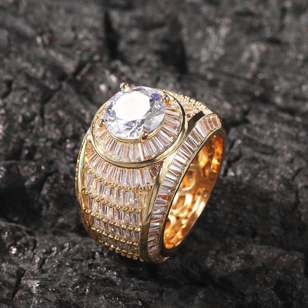 Hip Hop Casting Rings With Side Stones TopBling T Crystal Zircon Jewelry Men Gift Real Gold Plated