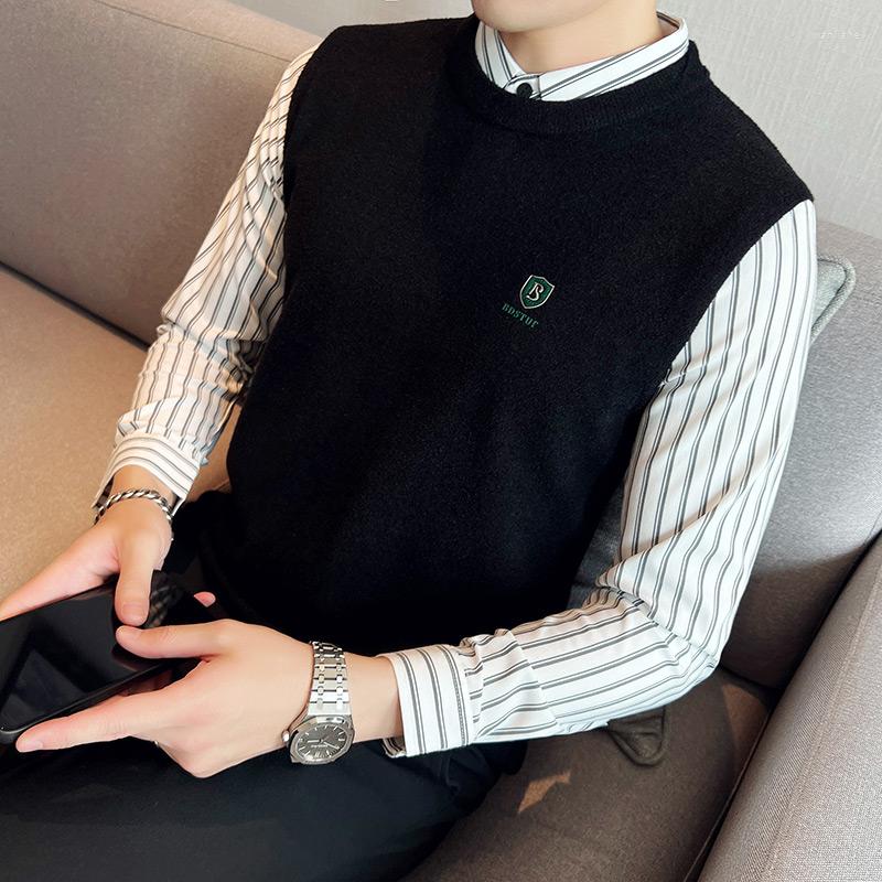 Men's Sweaters 2022 Autumn Winter Fake Two-piece Sweater Men Classic Striped Splicing Knitted Pullover Casual Slim Knit Lapel Tops Clothing, Black
Men's Sweaters 2022 Autumn Winter Fake Two-piece Sweater Men Classic Striped Splicing Knitted Pullover Casual Slim Knit Lapel Tops Clothing, Black