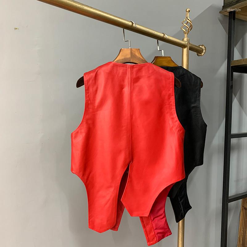 Women's Vests Irregular Women Sheepskin Loose Sleeveless Jackets Designer V-Neck Office Real Leather Vest Fashion Single Breasted Waistcoat, Black
Women's Vests Irregular Women Sheepskin Loose Sleeveless Jackets Designer V-Neck Office Real Leather Vest Fashion Single Breasted Waistcoat, Black
