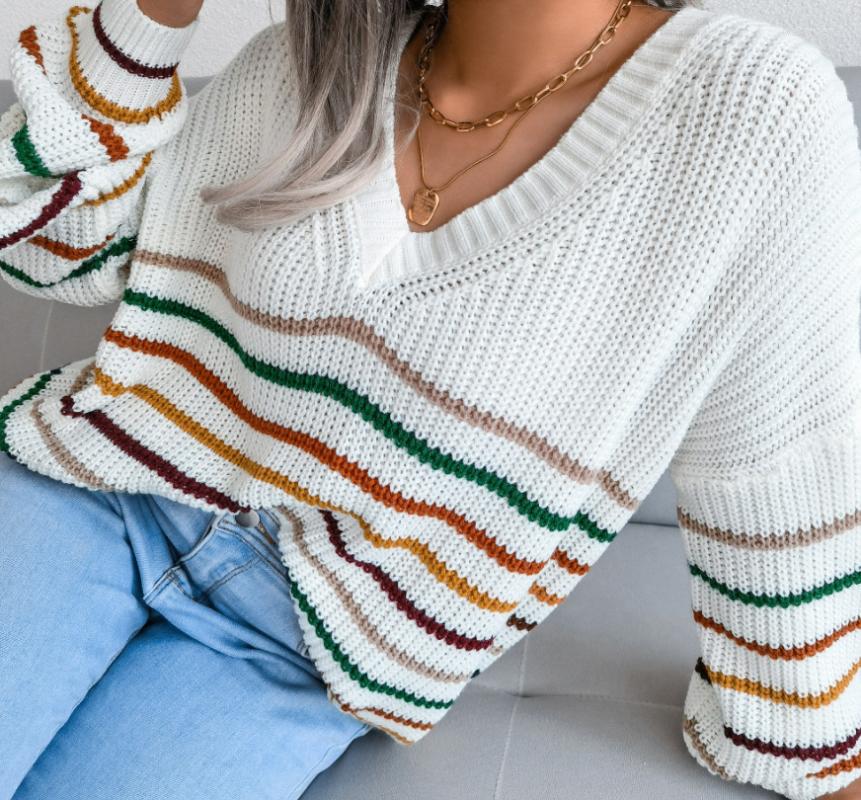 Women' Sweaters Winter Fashion Rainbow Striped Slim Pullovers Korean Style Knitted Jumper V Neck, Black
Women' Sweaters Winter Fashion Rainbow Striped Slim Pullovers Korean Style Knitted Jumper V Neck, Black