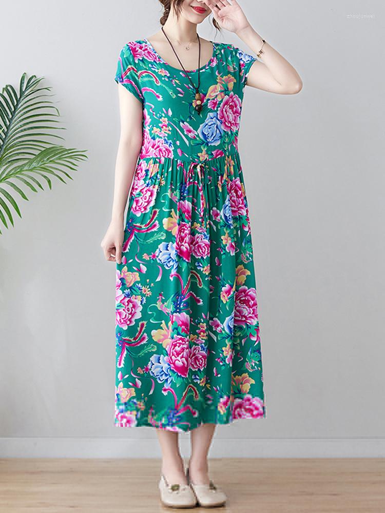 Party Dresses Chinese Style Summer Floral Dress Vintage Cotton Linen Short Sleeve O-Neck Casual Loose Maxi For Women Robe Femme, Black
Party Dresses Chinese Style Summer Floral Dress Vintage Cotton Linen Short Sleeve O-Neck Casual Loose Maxi For Women Robe Femme, Black
