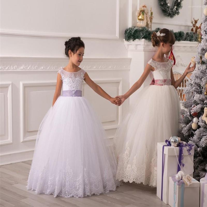 Girl Dresses White Ball Gown First Communion For Girls Pageant With Sashes Bow Back Lace Flower, Picture shown 
Girl Dresses White Ball Gown First Communion For Girls Pageant With Sashes Bow Back Lace Flower, Picture shown