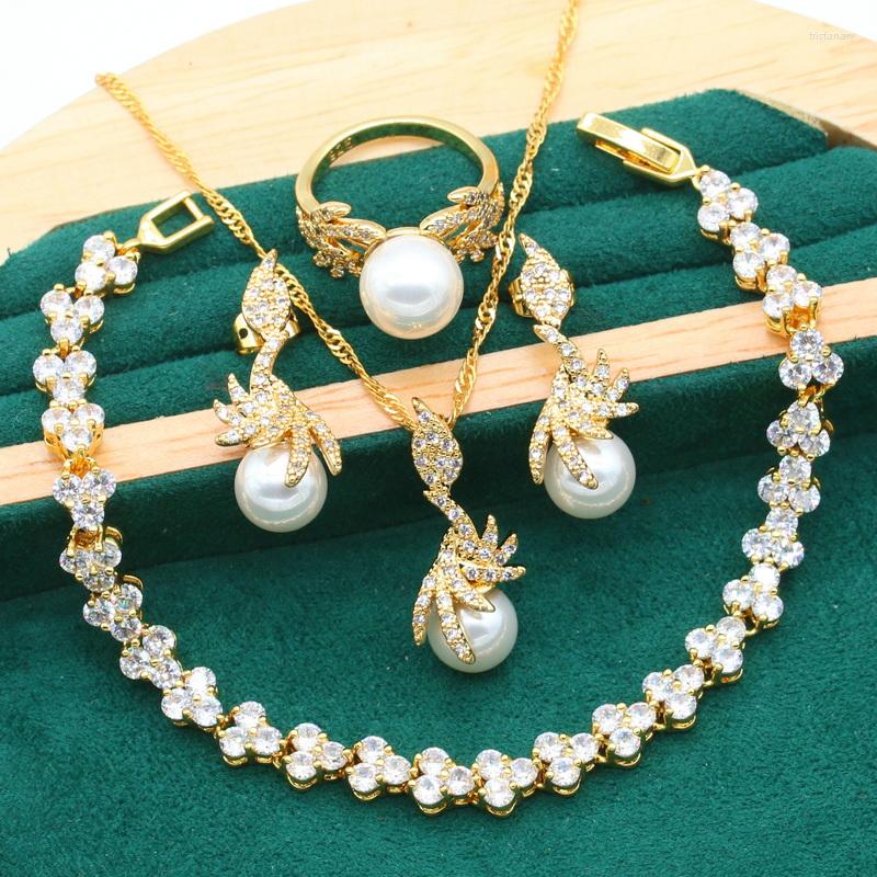 Necklace Earrings Set Wedding Gold Color Pearl Jewelry For Women Bride White Zircon Bracelet Pendant Ring Christmas Gift, Picture shown
Necklace Earrings Set Wedding Gold Color Pearl Jewelry For Women Bride White Zircon Bracelet Pendant Ring Christmas Gift, Picture shown
