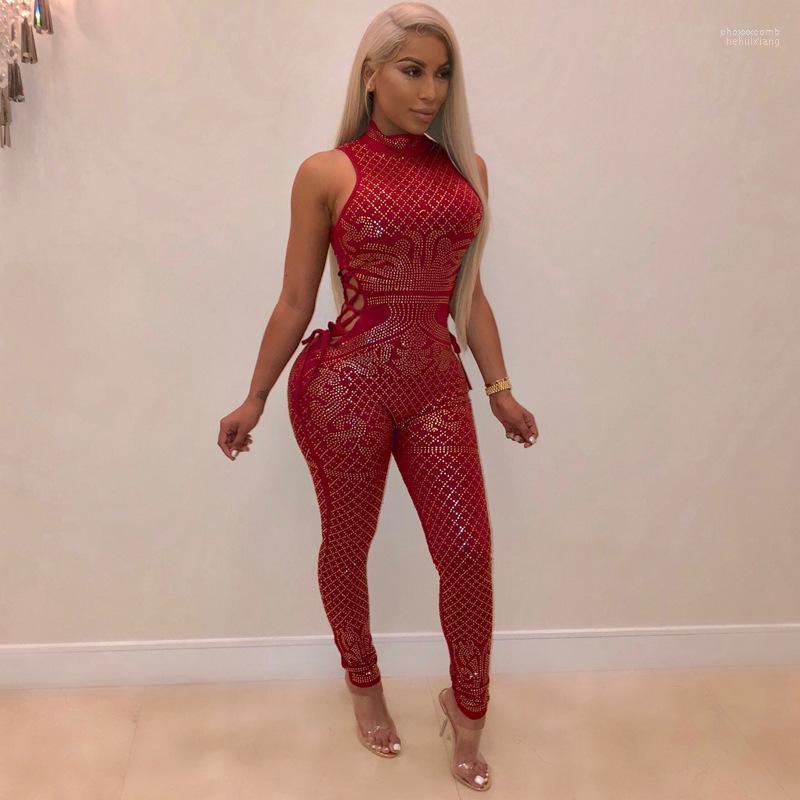 Women' Jumpsuits Women' & Rompers AHVIT Shinily Diamonds Hollow Out Skinny Sexy Women Turtleneck Sleeveless Sides Bandage Bodycon, Black 
Women' Jumpsuits Women' & Rompers AHVIT Shinily Diamonds Hollow Out Skinny Sexy Women Turtleneck Sleeveless Sides Bandage Bodycon, Black