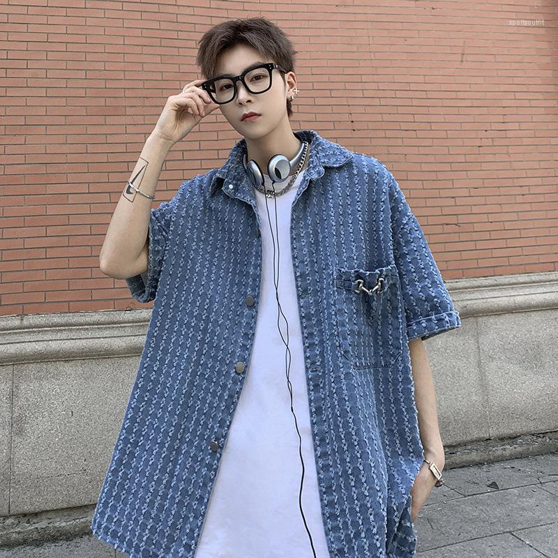 Men's Casual Shirts ZCSMLL Denim Shirt Men's Summer Tide Turn-down Collar Korean Fashion Chic Loose Ins Design Cardigan Half-sleeve Top, Blue 
Men's Casual Shirts ZCSMLL Denim Shirt Men's Summer Tide Turn-down Collar Korean Fashion Chic Loose Ins Design Cardigan Half-sleeve Top, Blue