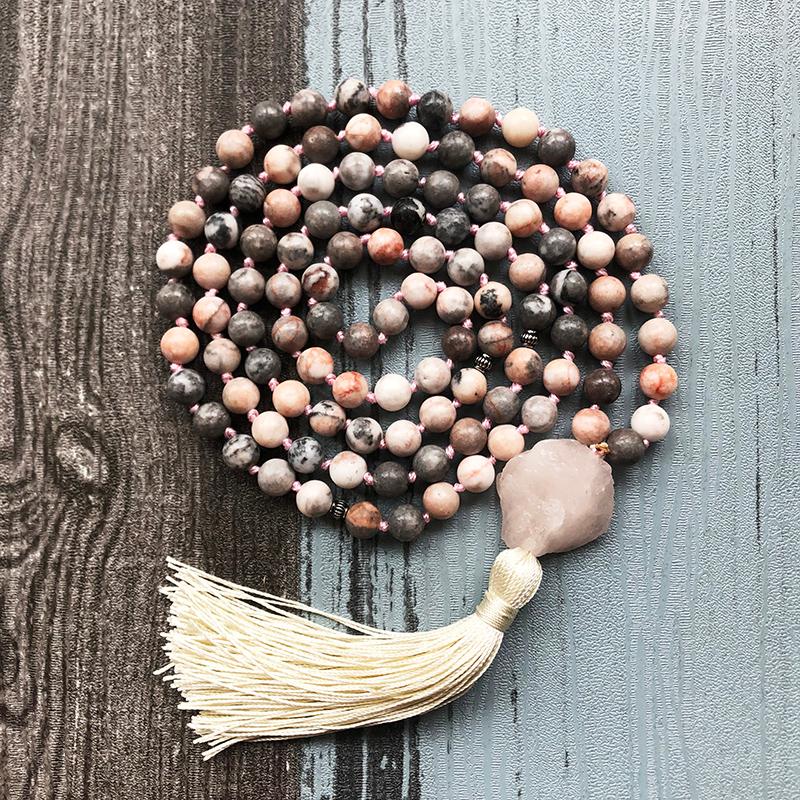 Chains Pink Zebra Mala Necklace For Women 108 Beads Knotted Tassel Healing Yoga Raw Q-uartz Jewelry
Chains Pink Zebra Mala Necklace For Women 108 Beads Knotted Tassel Healing Yoga Raw Q-uartz Jewelry