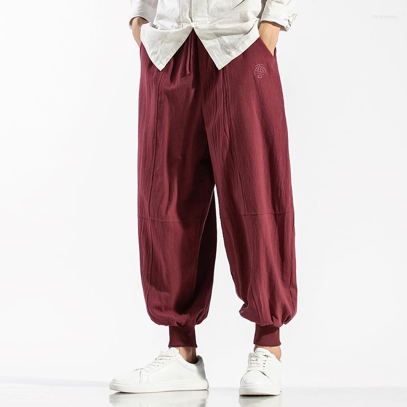 

Men's Pants 2022 Mens Wied Leg Trousers Streetwear Men Harem Cotton Linen Vintage Casual Jogger Sweatpants Male Loose Large Size 5XL, Burgundy