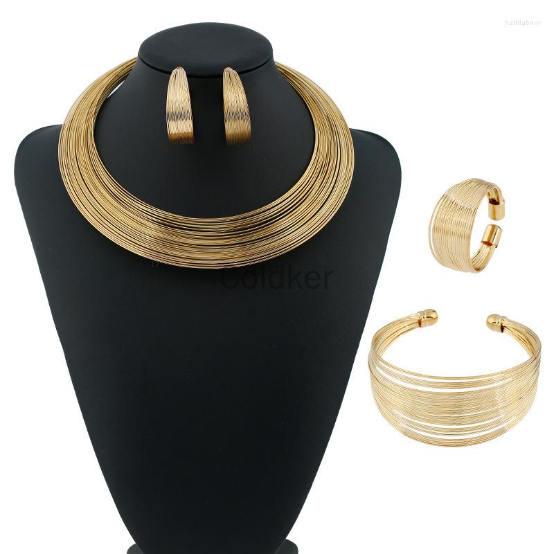 Necklace Earrings Set Fashion Suit High-end Bridal Wedding Alloy Ethnic Style Multi-wire Jewelry Ring Bracelet Collar Four-piece, Picture shown
Necklace Earrings Set Fashion Suit High-end Bridal Wedding Alloy Ethnic Style Multi-wire Jewelry Ring Bracelet Collar Four-piece, Picture shown