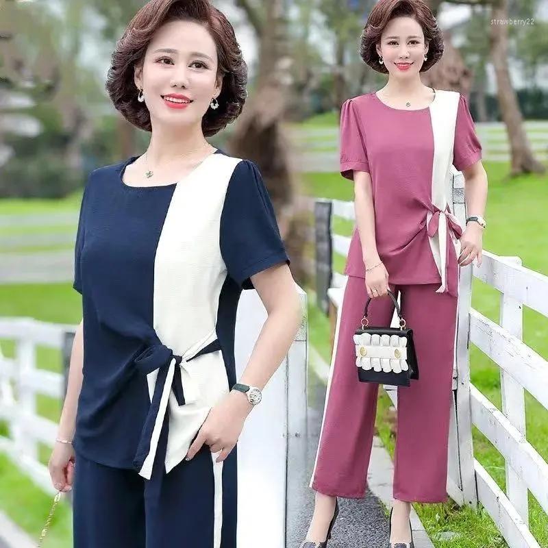 Women's Two Piece Pants Summer Fashion Short Sleeve Sets Middle-aged Womens Temperament Slim Blouse And Mother Clothing Casual Suit, Pink
Women's Two Piece Pants Summer Fashion Short Sleeve Sets Middle-aged Womens Temperament Slim Blouse And Mother Clothing Casual Suit, Pink