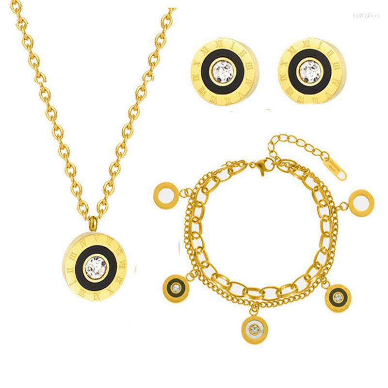 Necklace Earrings Set Stainless Steel Roman Numerals Crystal Zircon Bracelet Ensemble Femme Mariage Bijoux Woman, Picture shown
Necklace Earrings Set Stainless Steel Roman Numerals Crystal Zircon Bracelet Ensemble Femme Mariage Bijoux Woman, Picture shown