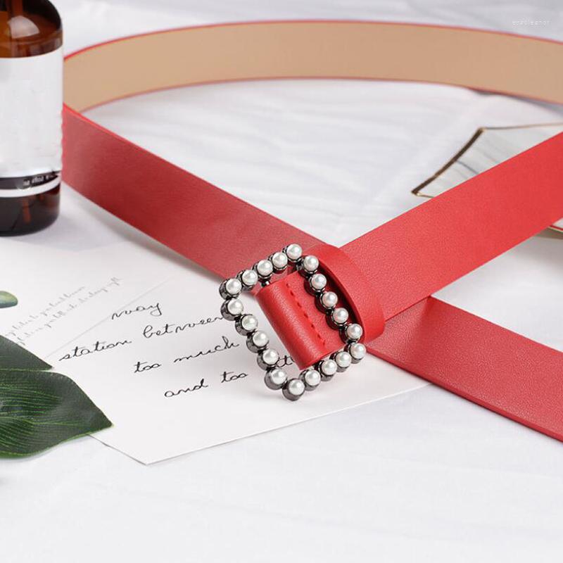 Belts Women's Fashion Solid Color Belt Imitation Leather Square Buckle Inlaid Pearl Decoration Sweet Style, Red
Belts Women's Fashion Solid Color Belt Imitation Leather Square Buckle Inlaid Pearl Decoration Sweet Style, Red