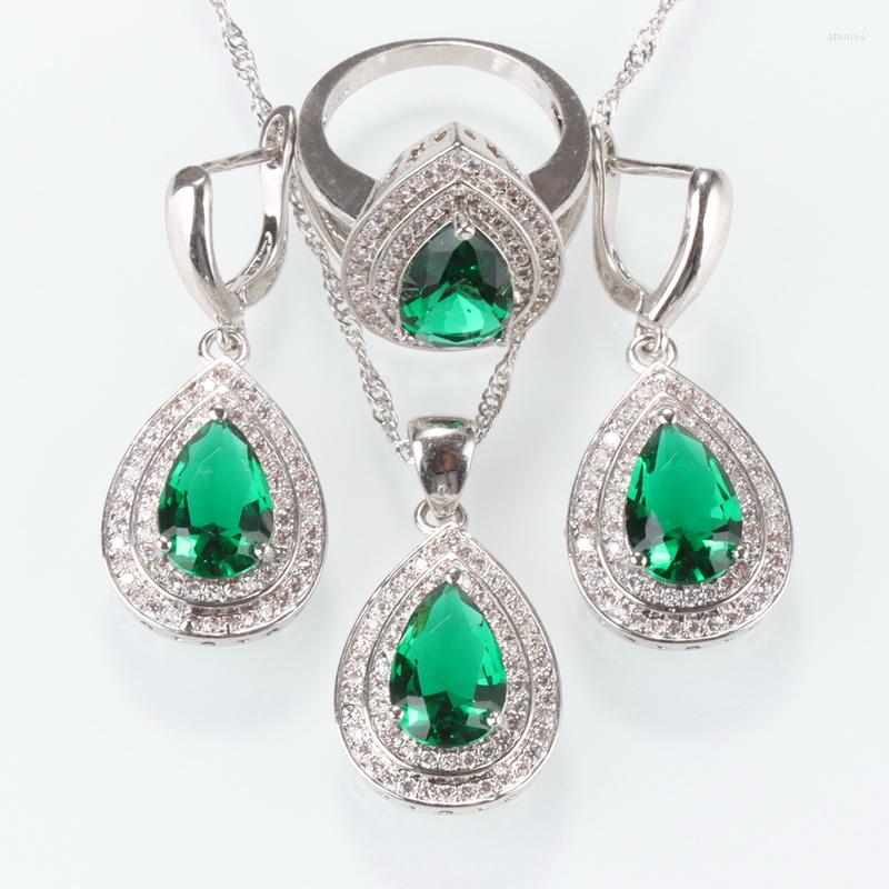 Necklace Earrings Set Water Drop Green Zircon White Silver Color Ring Pendant For Women JS235, Picture shown
Necklace Earrings Set Water Drop Green Zircon White Silver Color Ring Pendant For Women JS235, Picture shown