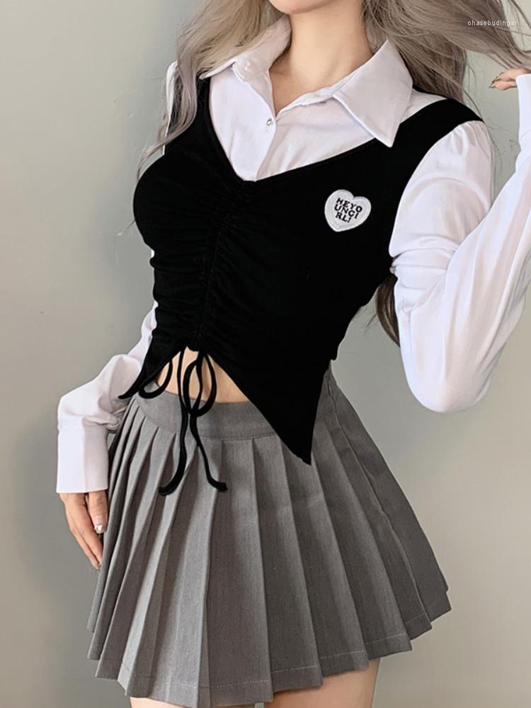 Women' T Shirts Y2k Drawstring Ruched Patchwork Shirt Vintage Long Sleeve Black White Cut Out Crop Top Slim Korean Fashion Tee Autumn
Women' T Shirts Y2k Drawstring Ruched Patchwork Shirt Vintage Long Sleeve Black White Cut Out Crop Top Slim Korean Fashion Tee Autumn