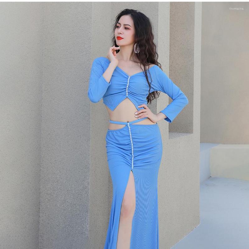 Stage Wear Professional Women Belly Dance Clothes Deed V Top Long Skirt 2pcs Set For Girls Latin Suit, Blue
Stage Wear Professional Women Belly Dance Clothes Deed V Top Long Skirt 2pcs Set For Girls Latin Suit, Blue