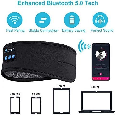 Cell Phone Earphones Bluetooth Sleeping Headphones Sports Headband Thin Soft Elastic Comfortable Wireless Music Earphones Eye Mask for Side Sleeper 22