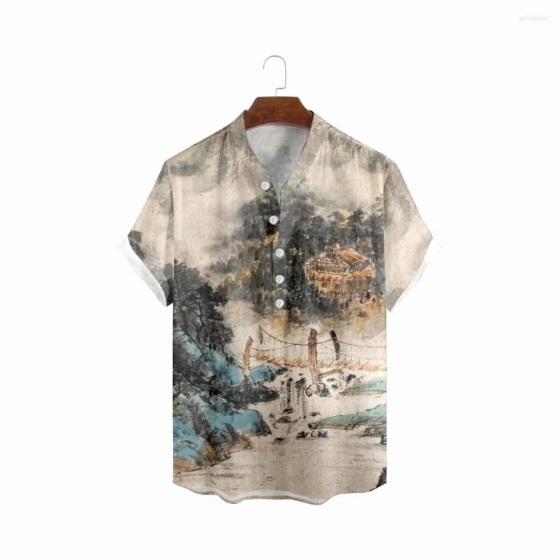 Men's Casual Shirts Chinese Antique Short-sleeved Men's Shirt Summer Fashion Small Bridge Hut Print Cool, A604
Men's Casual Shirts Chinese Antique Short-sleeved Men's Shirt Summer Fashion Small Bridge Hut Print Cool, A604