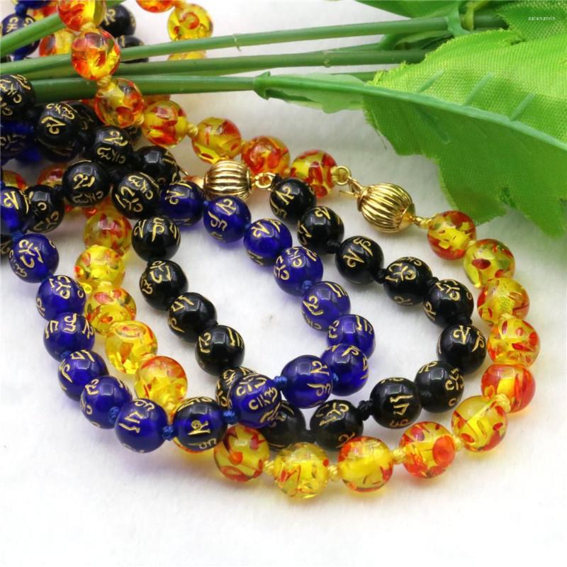 Chains 8mm Black Blue Goldcolor Six Character Proverbs Resin Necklace Unisex Round Beads Neckwear Faith Hand Made Jerelry Making Design
Chains 8mm Black Blue Goldcolor Six Character Proverbs Resin Necklace Unisex Round Beads Neckwear Faith Hand Made Jerelry Making Design