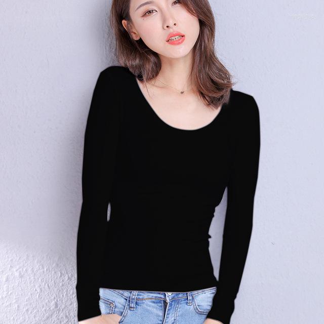 Women's T Shirts 2022 Cotton Women's T-shirt Solid Color Long-sleeved Casual