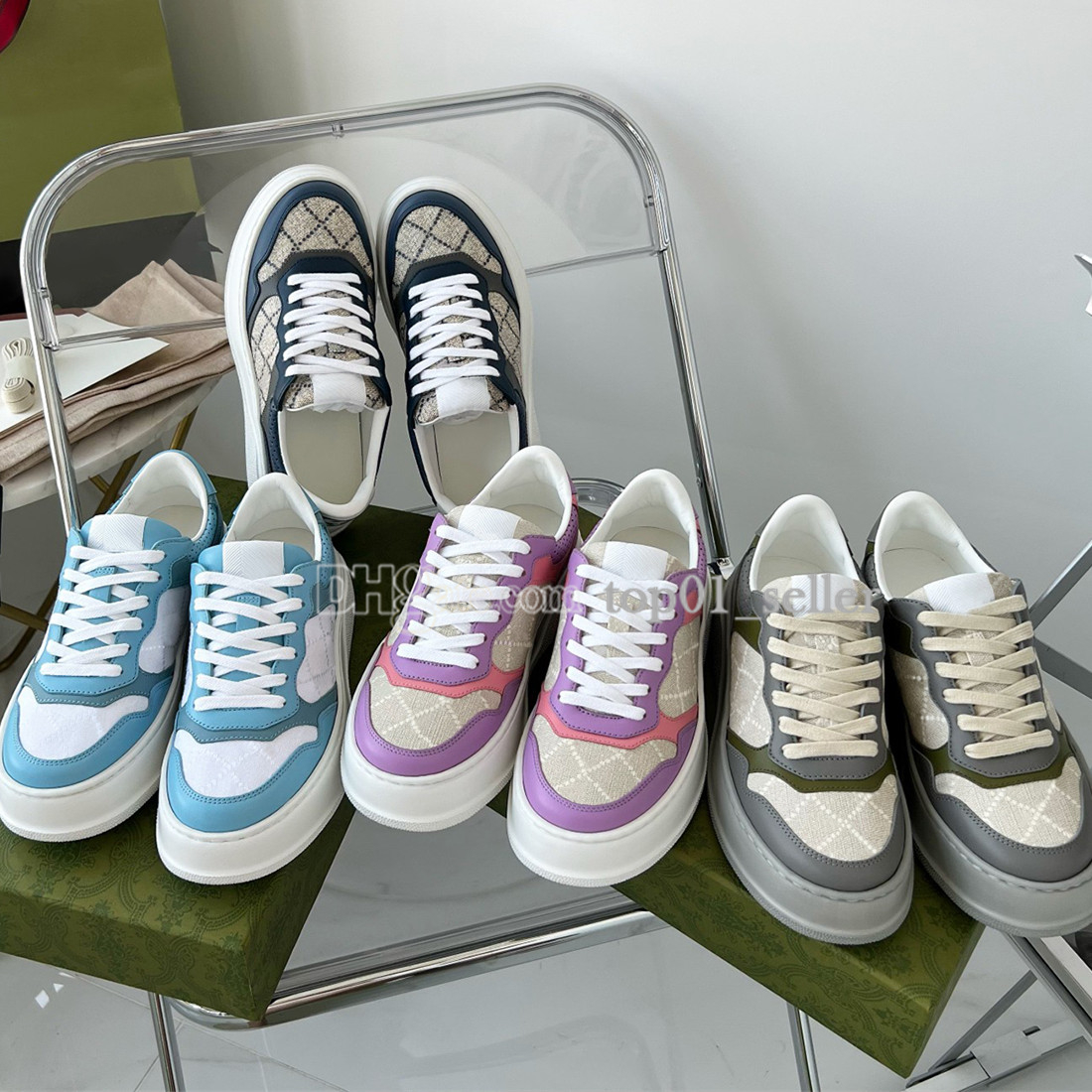 2023 Designer Casual Shoes Double Sneakers Presbyopia Biscuit Shoes Men Women Embossing Leather Thick Soled Sneaker Luxury Tiger White Brown Sports Trainer