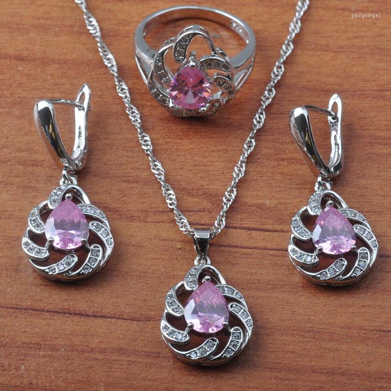 Necklace Earrings Set Wedding Jewelry Silver Plated For Women Pink Zirconia Brithday Gift Pendant Rings JS0634, Picture shown
Necklace Earrings Set Wedding Jewelry Silver Plated For Women Pink Zirconia Brithday Gift Pendant Rings JS0634, Picture shown