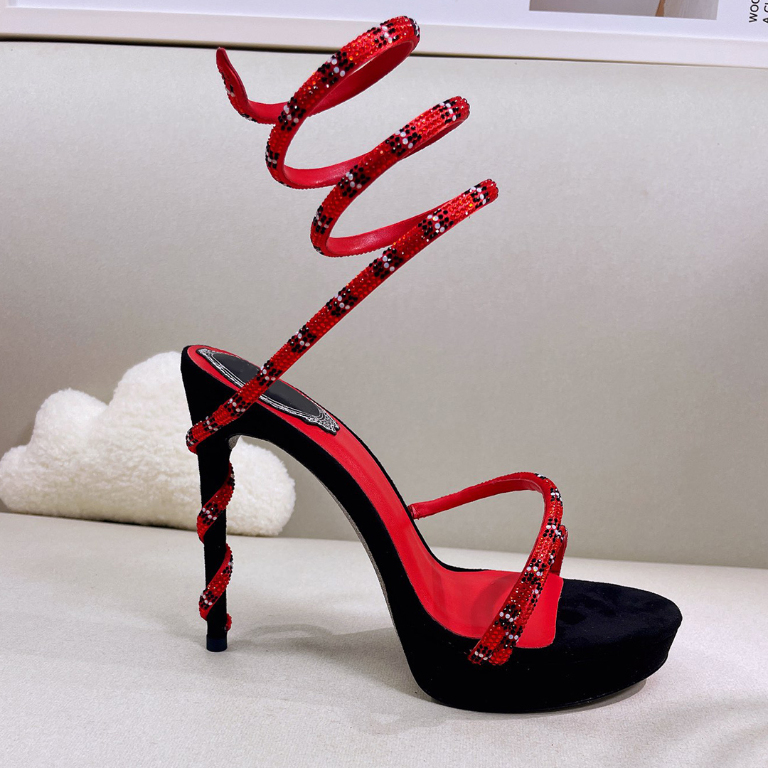 Rome Platform Sandals Rc fashion Black Red Rhinestone twining foot ring womens shoes Luxury Designer narrow band 12.5CM high heeled novelty Heel winding Sandal, 10#
Rome Platform Sandals Rc fashion Black Red Rhinestone twining foot ring womens shoes Luxury Designer narrow band 12.5CM high heeled novelty Heel winding Sandal, 10#