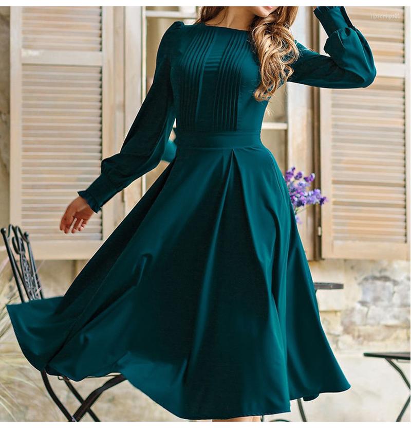 Casual Dresses Elegant Green Long Sleeve Pleated Midi Vestidos Women VIntage Solid Color Spring Dress Summer
Casual Dresses Elegant Green Long Sleeve Pleated Midi Vestidos Women VIntage Solid Color Spring Dress Summer
