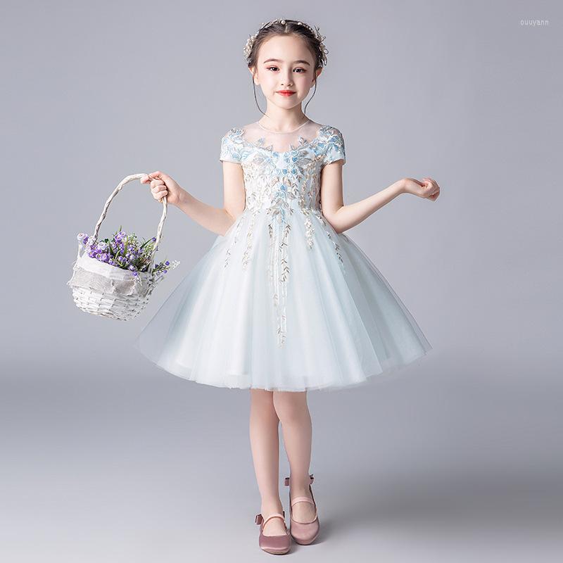 Girl Dresses Light Blue Flower O-neck Short Sleeve Knee-length Vestidos Sweet Elegant Ball Gown For Kids Custom Size
Girl Dresses Light Blue Flower O-neck Short Sleeve Knee-length Vestidos Sweet Elegant Ball Gown For Kids Custom Size