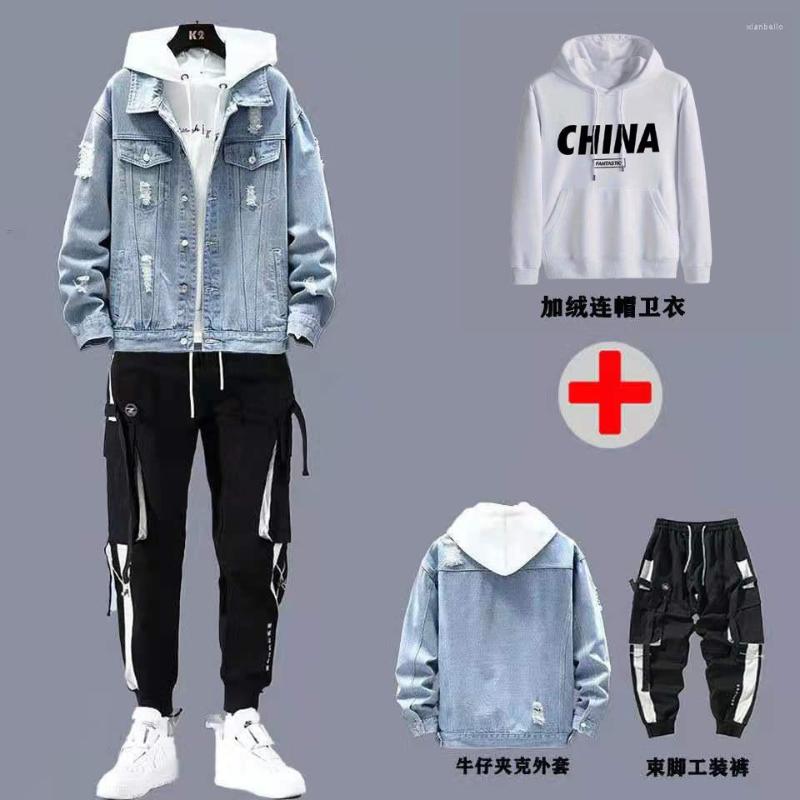 Men's Tracksuits ICCLEK 2022 Denim Three-piece Men's Suit Autumn And Winter Loose Tooling Jacket Men Outfit Set, Dark blue jacket
Men's Tracksuits ICCLEK 2022 Denim Three-piece Men's Suit Autumn And Winter Loose Tooling Jacket Men Outfit Set, Dark blue jacket