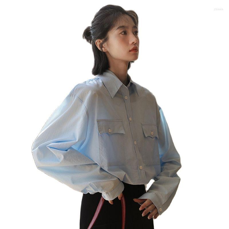 Women's Blouses Spring Summer Women Blouse Long Sleeves Loose Boyfriend Fashion Style Blue Big Pockets 
Women's Blouses Spring Summer Women Blouse Long Sleeves Loose Boyfriend Fashion Style Blue Big Pockets