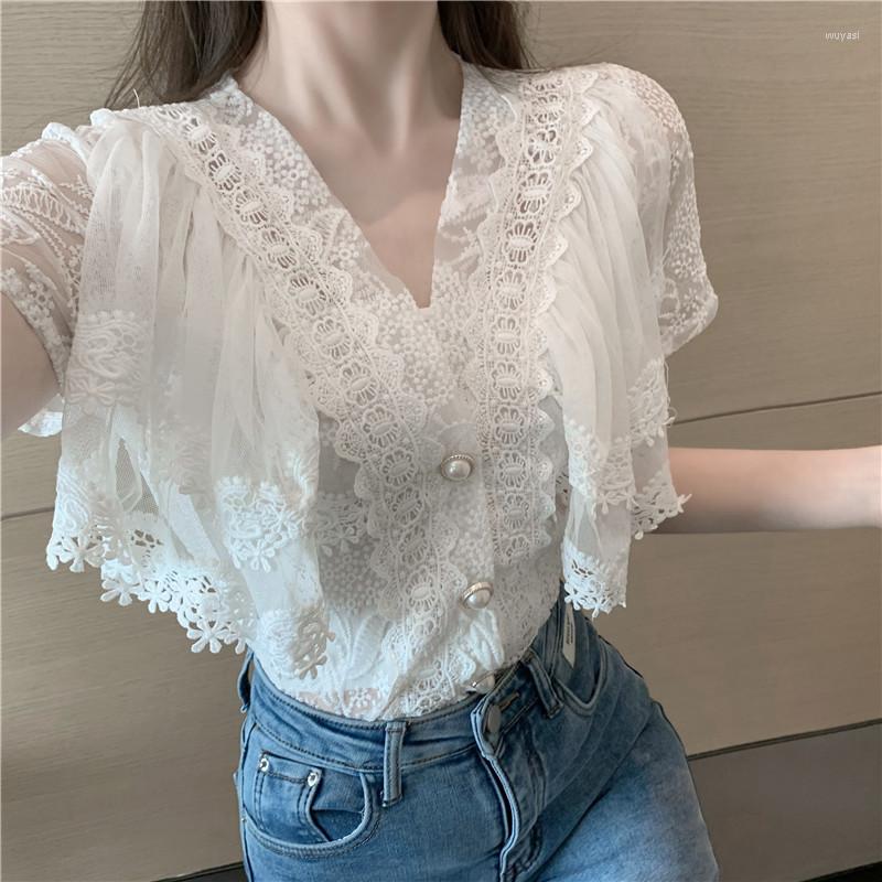 Women's Blouses Tops Women Puff Sleeve Hollow Lace Short Chiffon Shirt Female V Neck 2022 Summer Style Button Cardigan Slim Thin Blouse, White
Women's Blouses Tops Women Puff Sleeve Hollow Lace Short Chiffon Shirt Female V Neck 2022 Summer Style Button Cardigan Slim Thin Blouse, White