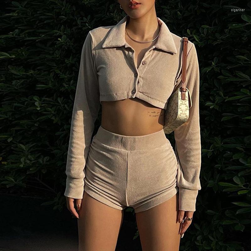 Women' Tracksuits Women Summer Autumn Bodycon Outfits High Street Party 2PCS Solid Button Down Lapel Crop Tops And Drawstring Shorts Set, Khaki
Women' Tracksuits Women Summer Autumn Bodycon Outfits High Street Party 2PCS Solid Button Down Lapel Crop Tops And Drawstring Shorts Set, Khaki
