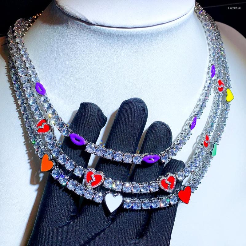 Chains Iced Out Bling Cz Tennis Chain Heart Pendant Necklace Colorful Enamel Lip Charm Fashion Hip Hop Men Women Choker Jewelry
Chains Iced Out Bling Cz Tennis Chain Heart Pendant Necklace Colorful Enamel Lip Charm Fashion Hip Hop Men Women Choker Jewelry